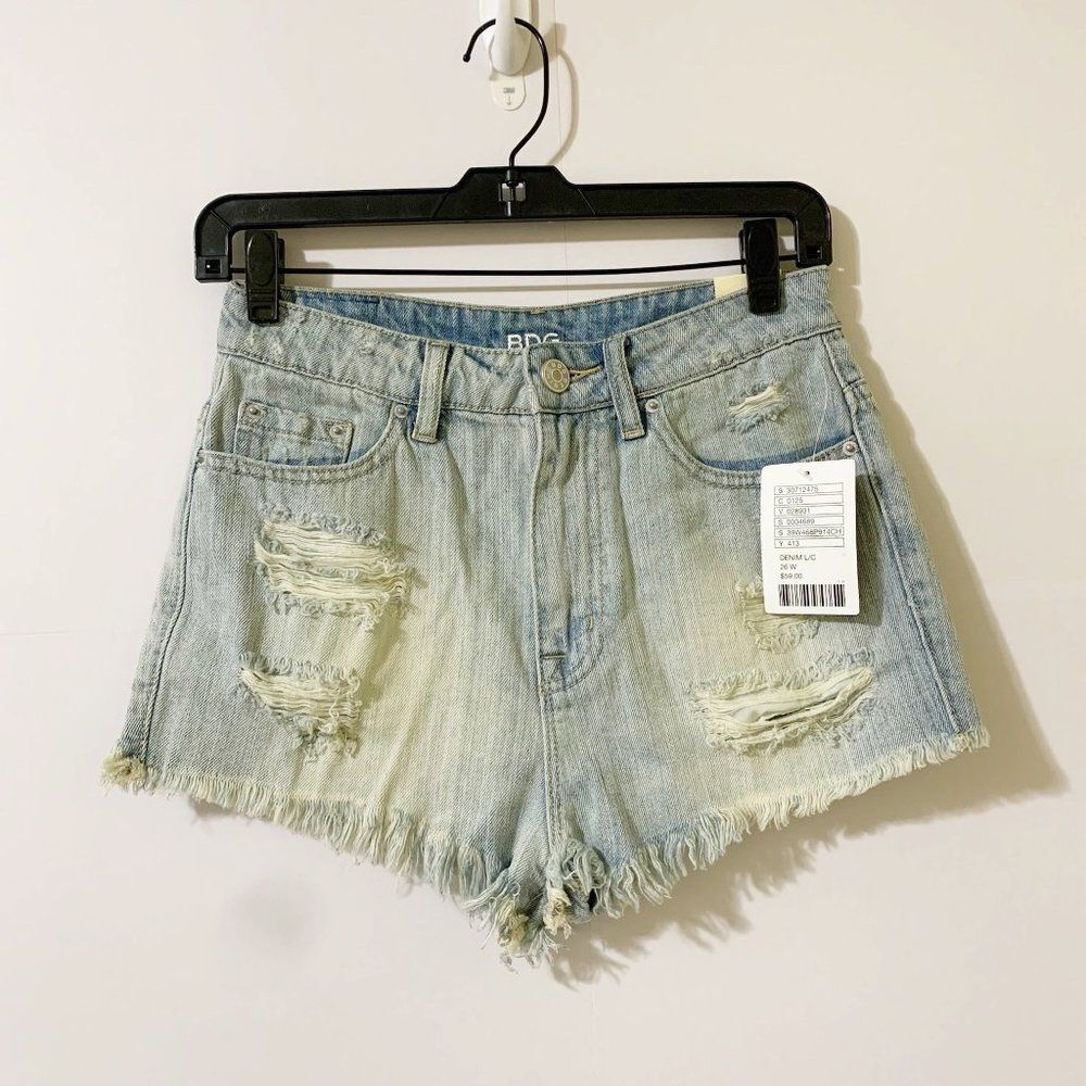 Bdg Size 26 Super High Rise Cheeky Frayed Cut Off Festival Shorts Denim Jean NEW